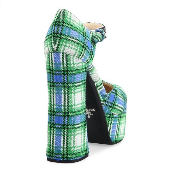 Prada - Plaid Ankle-Strap Platform Pumps BNIB - Picture 6 of 8
